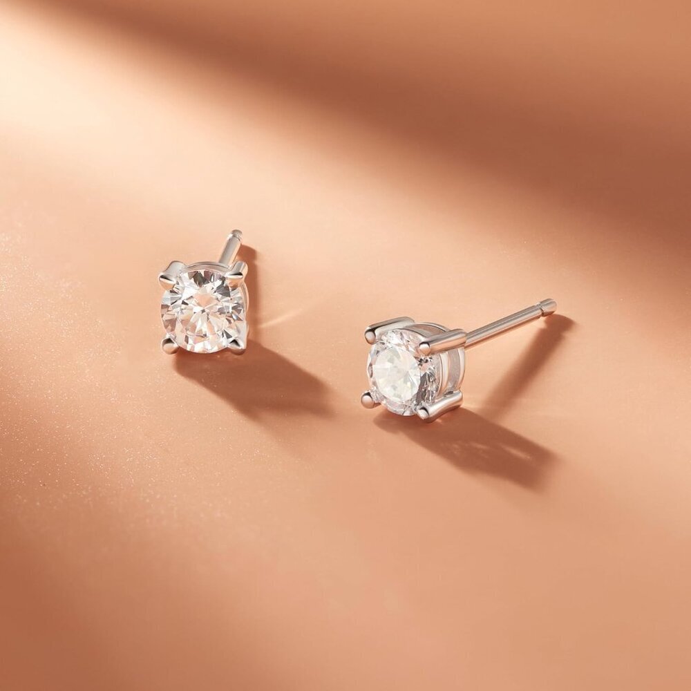 Sterling Silver Cubic Zirconia Stud Earrings Round Princess 5mm Womens - Picture 3 of 6